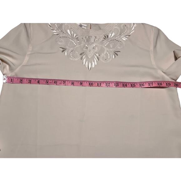 Retro Susan Hutton Embroidered Jewel Neck Blouse Size 8 Petite Cream Long Sleeve - Picture 11 of 13